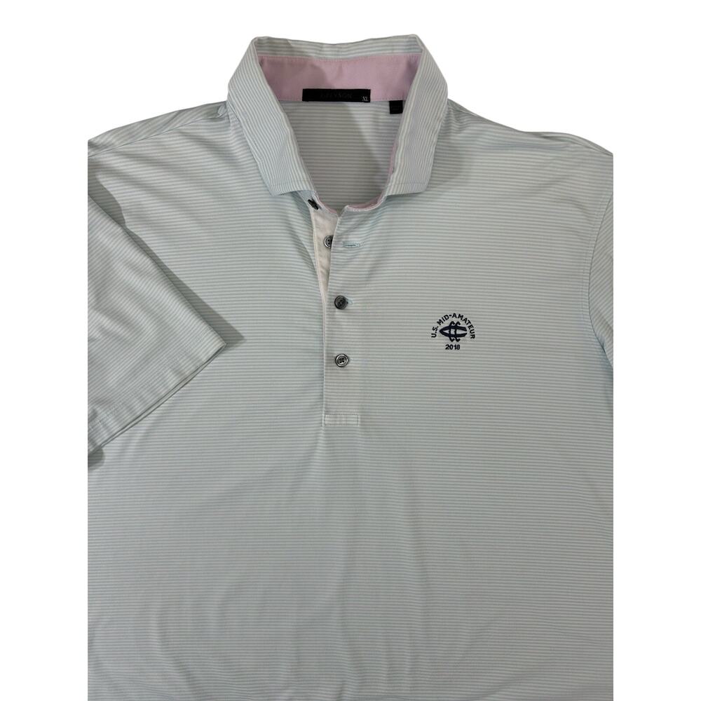 Greyson Mens XL Golf Polo Blue White Shirt 2018 U.S. Mid-Amateur Charlotte CC